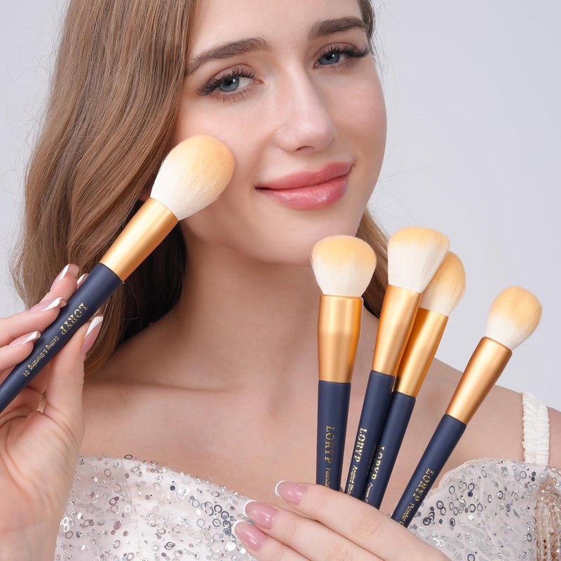 LORYP Makeup Brushes Set Labeled 18 Piece Face and Eye Brush Set Ultra soft hair Foundation, Concealer, Blush, Contour, Blending, Eyeshadow Blue Brush kit - Image 2